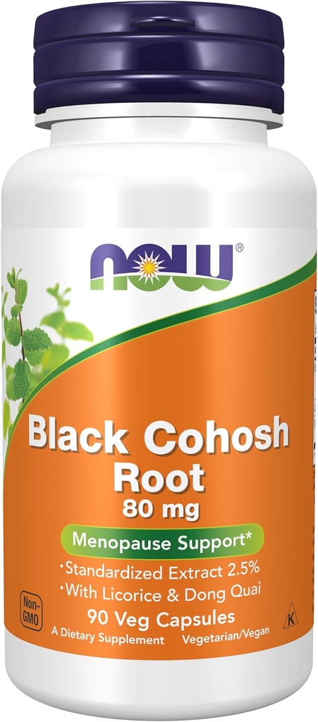 NOW Integratori, Nero Cohosh Root 80 mg con Liquirizia e Dong Quai, 90 capsule di Veg