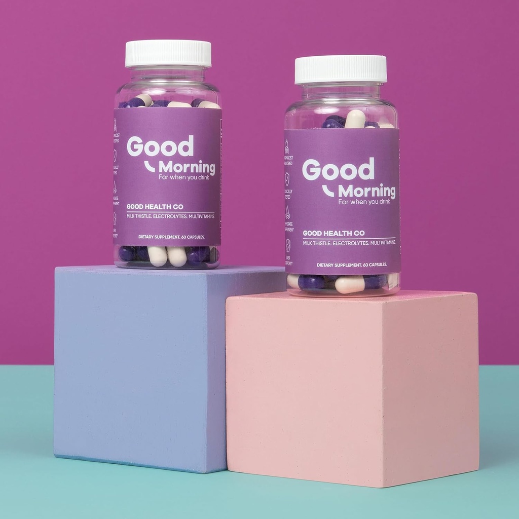Buon giorno Pillole di recupero [2 Pack Hangover Kit] clinicamente testato dopo l'aiuto di alcol| Rilievo di bevanda + Detox del fegato con elettroliti, cardo del latte + DHM. Salute!