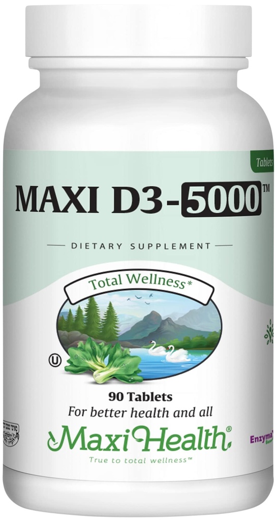 Vitamina Maxi Salute D3 5000 IU (125 mcg) - Alta vitamina D 5000 IU - Bones sano, denti, supporto immunitario - Kosher Pure High Potency Vit D3 (90 compresse)