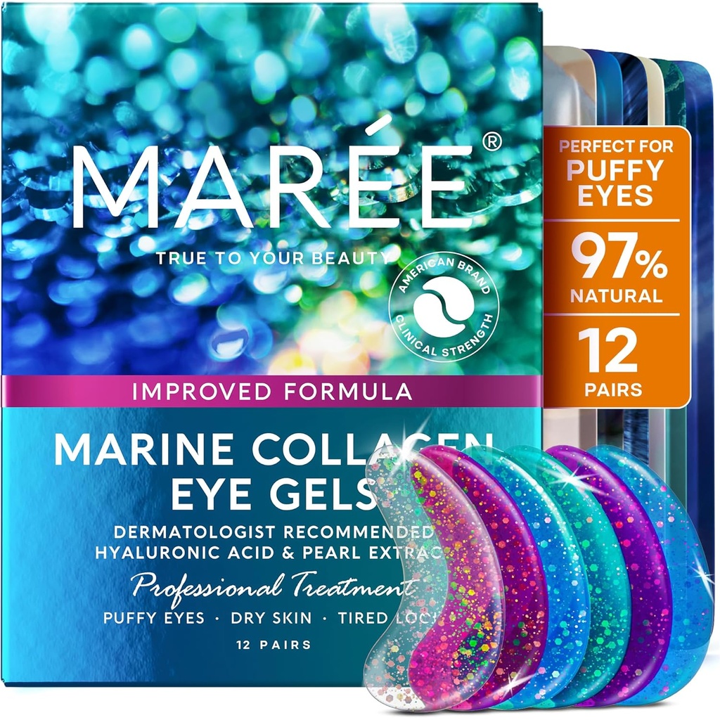 MAREE Eye Gel - Pads Under Eye Patches for Puffy Eyes and Dark Circles with Collagen & Hyaluronic Acid - Anti Wrinkles Under Eye Masks Trattamento per Puffiness & Bags - Parches Para Ojeras