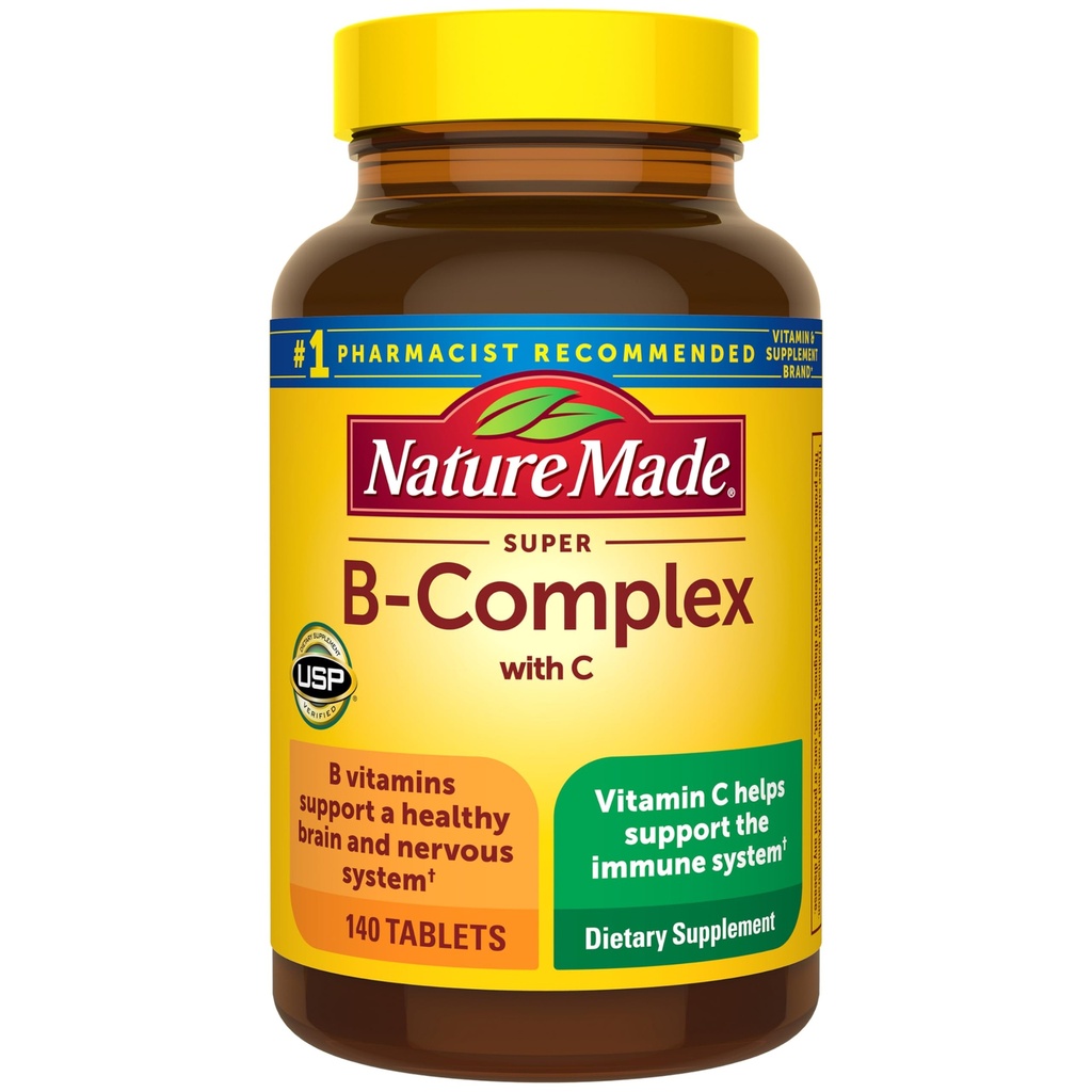 Complesso Super B con Vitamina C & Acido Folico, Vitamine B Complex per Donne e Uomini, Integratore alimentare per Supporto Immune, 140 compresse, 140 giorni di alimentazione