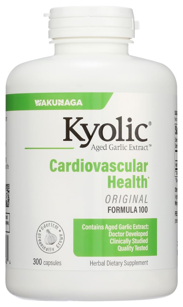 Estratto di aglio Kyolic Aged - Formula Originale Cardiovascolare 100, Alta Potenza 600mg, 300 caps., (Wakunaga/Kyolic)