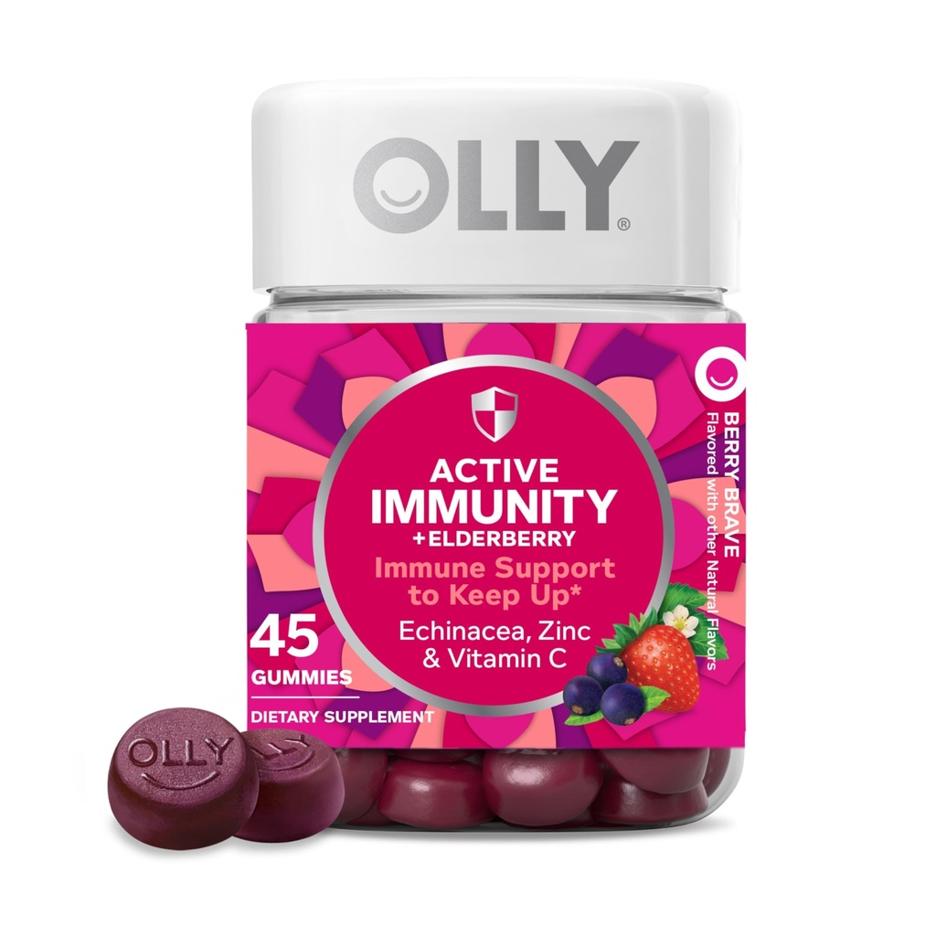 OLLY Immunity Gummy, Immune Support, Elderberry, Zinc, Vitamina C, Supplemento, Berry Flavor, 15 Day Supply - 45 Count
