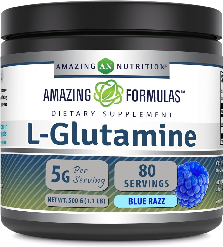 Incredibile formula L-Glutamina Polvere | Supplemento di amminoacidi | Non OGM | Gluten Free | Made in USA (Blue Raspberry | 1.1 Lb)