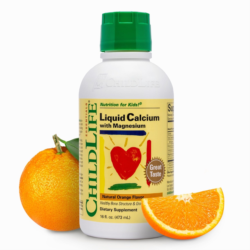 CHILDLIFE ESSENTIALS Liquid Calcium Supplemento per bambini - Baby Calcium con magnesio, zinco e vitamina D3 - Arancione Flavor, 16 fl oz (1 confezione)