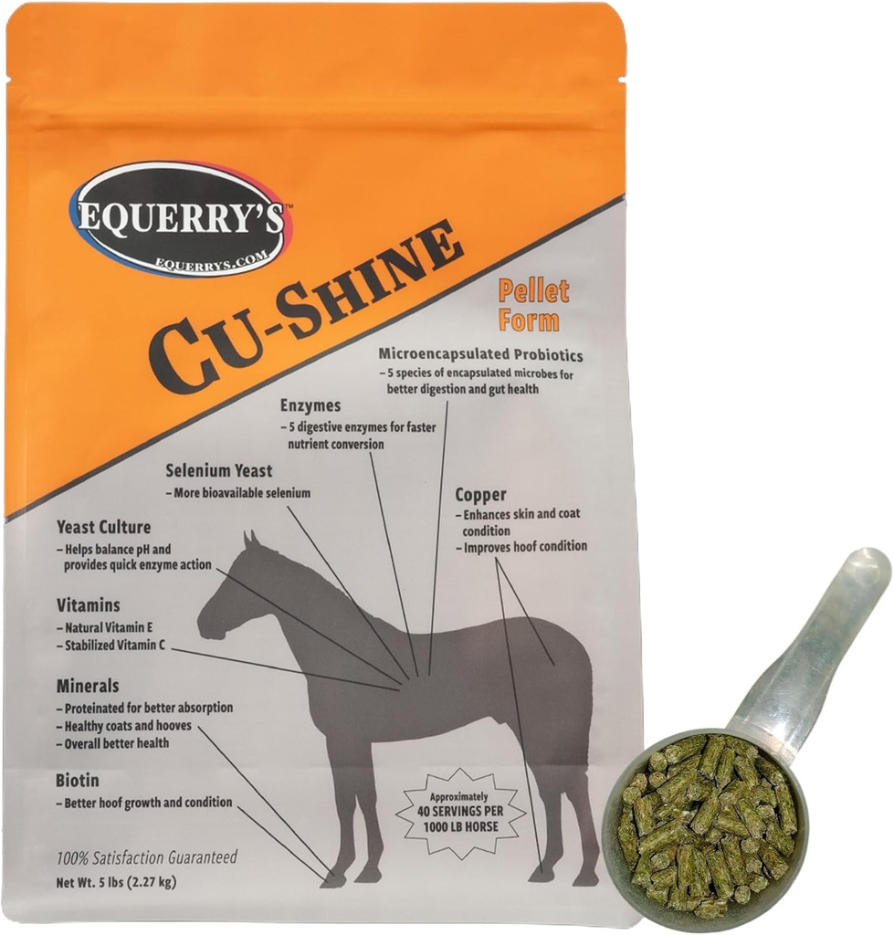Cu-Shine Cu-Shine Total Horse Health Pellet Supplemento, Probiotici di Cavallo, Biotina per Cappotto Radiante, Integratori Digestivi per la costipazione e la salute del Gut - 5LB