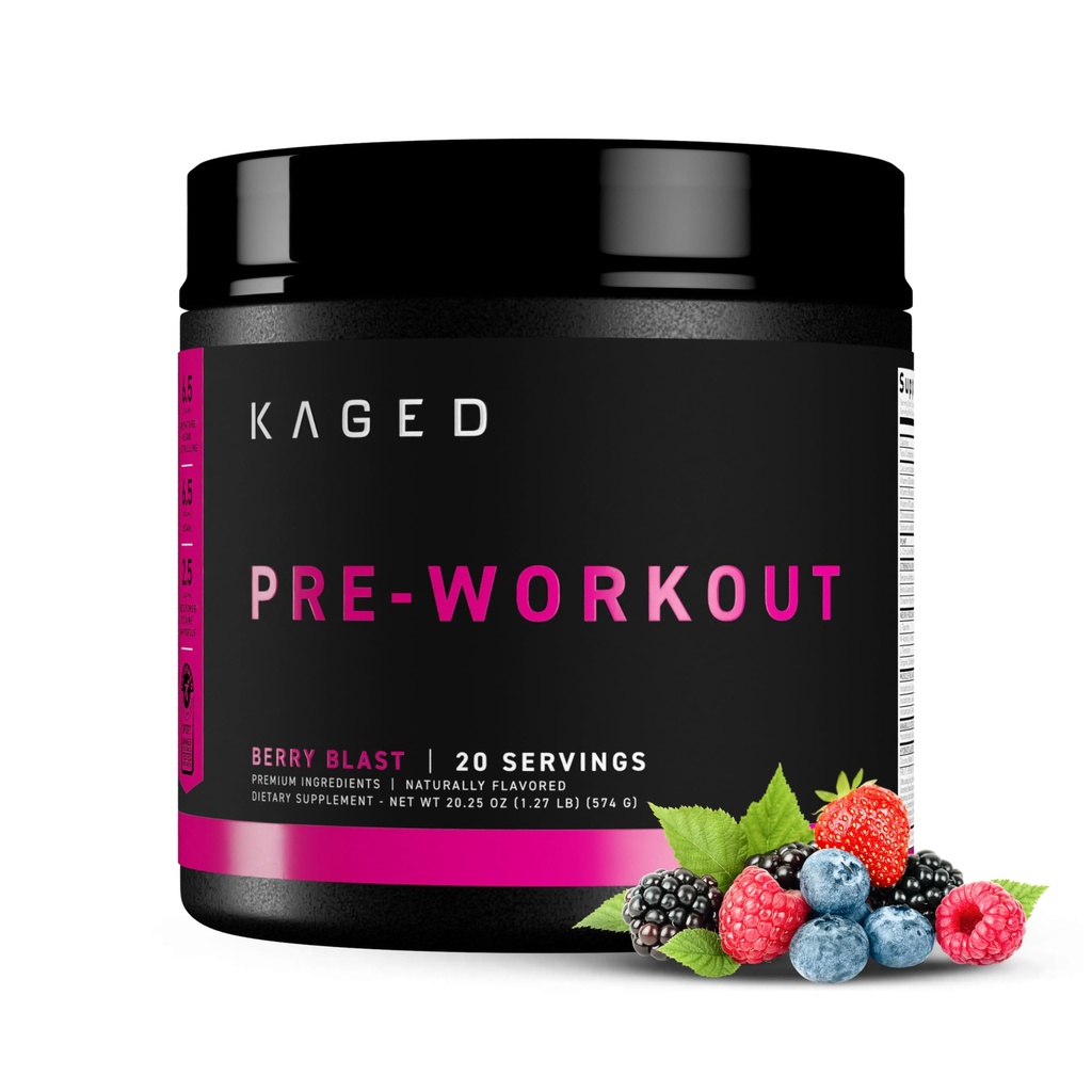 Kaged Original Pre Workout Powder | Berry Blast | Pre-Workout with Creatine, Beta Alanine, L-Citrulline, BCAAs | 274 mg Organic Caffeine | Pre Supplementi per Uomo e Donne | 20 Servings