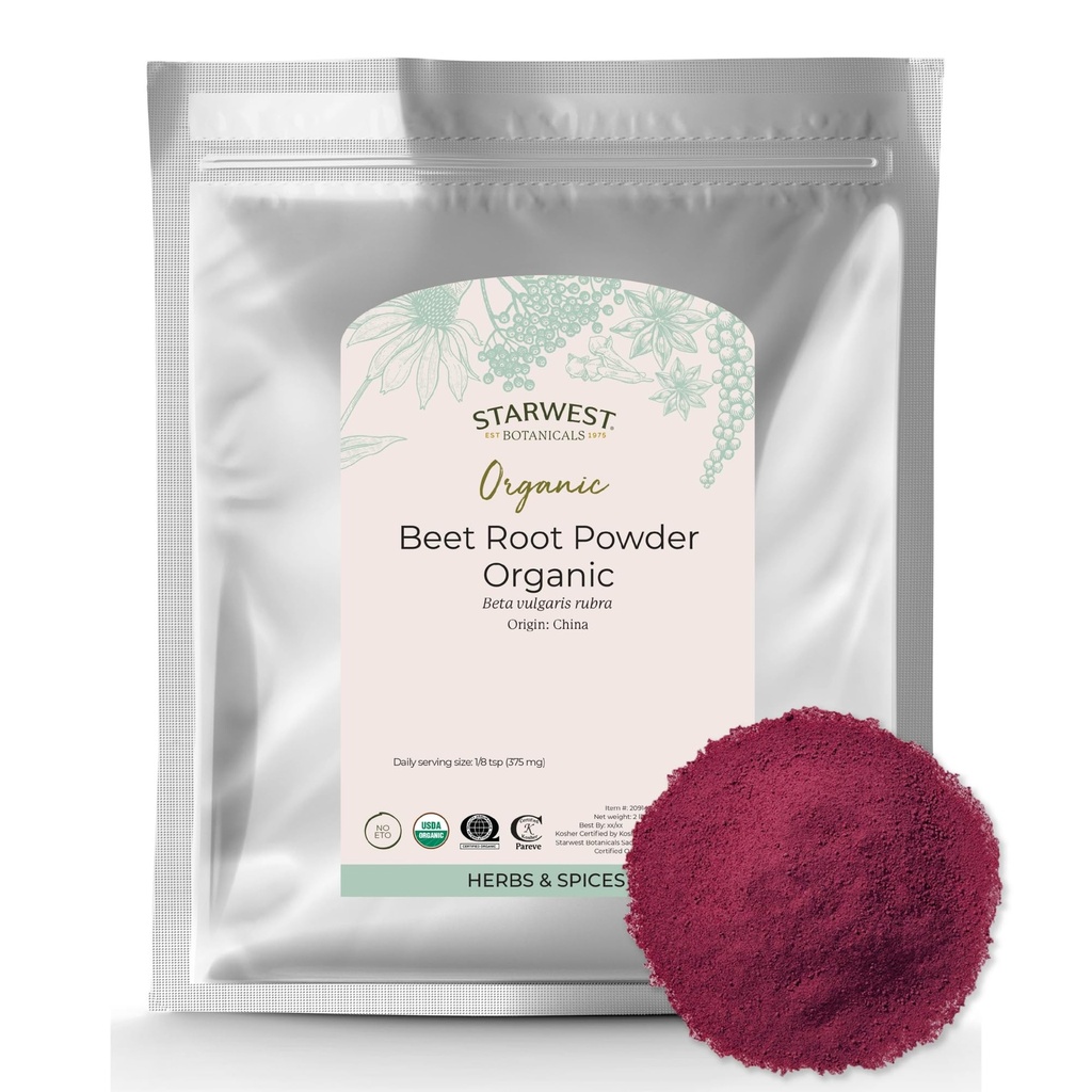 Polvere di radice di barbabietola biologica per uomini e donne - uso per succo, smooti, & tè, supporto energetico naturale, radice di barbabietola di terra, Kosher certificato, non OGM - Bulk 2 lb Bag