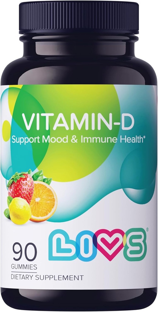 LIVS Vitamin D3 Gummies 2000 IU per le donne e gli uomini – Vegan Vitamin D3 Supplemento per Bone, Teeth & Immune Support – Chewable Vitamin D Gummies with Natural Lemon Berry & org Flavor – 90 Ct