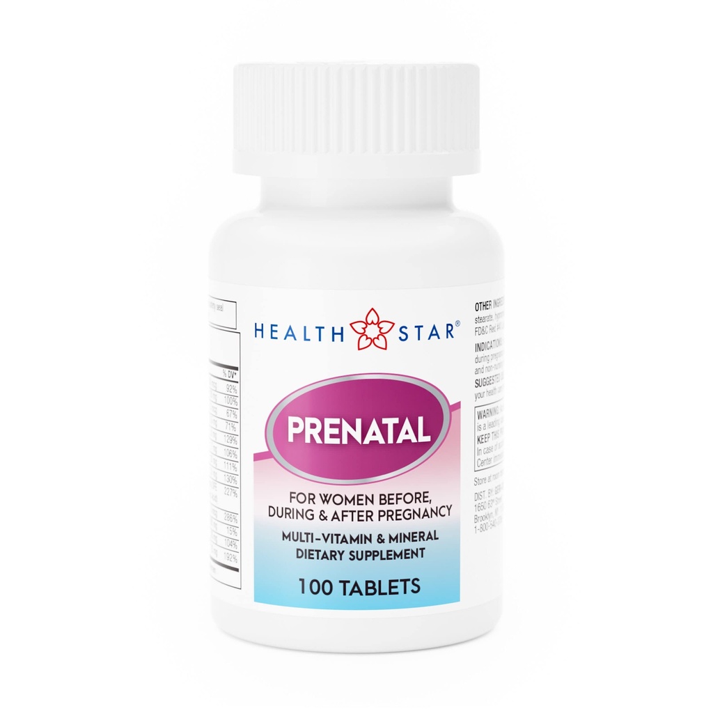 GeriCare Prenatal Multivitamin by HealthStar for Healthy Mom and Baby - Folate + Vitamina C + Vitamina D + Ferro + Calcio + B12-100 Tavole