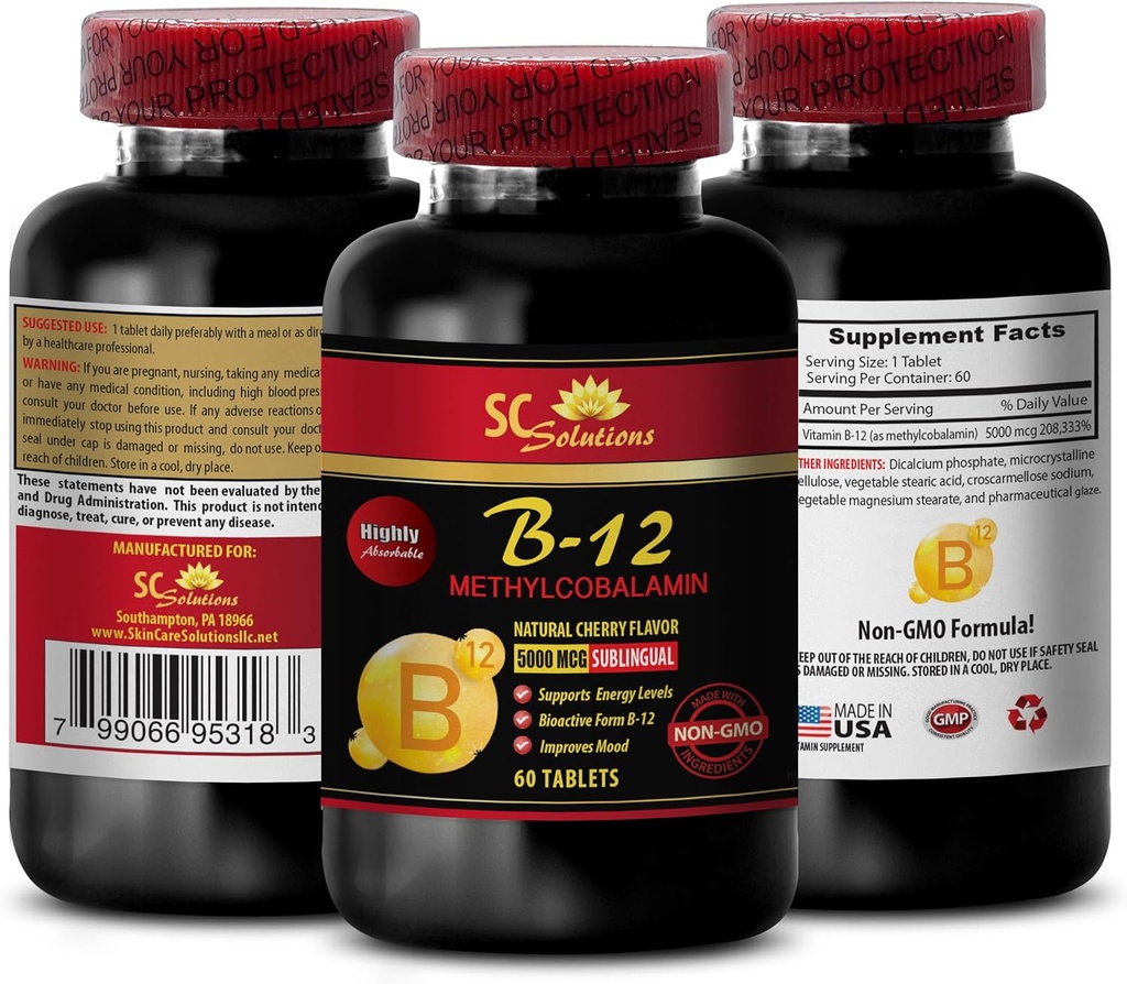 metilcobalamin folic acid - METHYLCOBALAMIN VITAMINA B-12 5000 - integratori energetici per gli uomini oltre 50, integratori energetici per gli adolescenti, resistenza e resistenza, booster immunitario, vitamina b 12 - 1 bottiglia 60 Tab