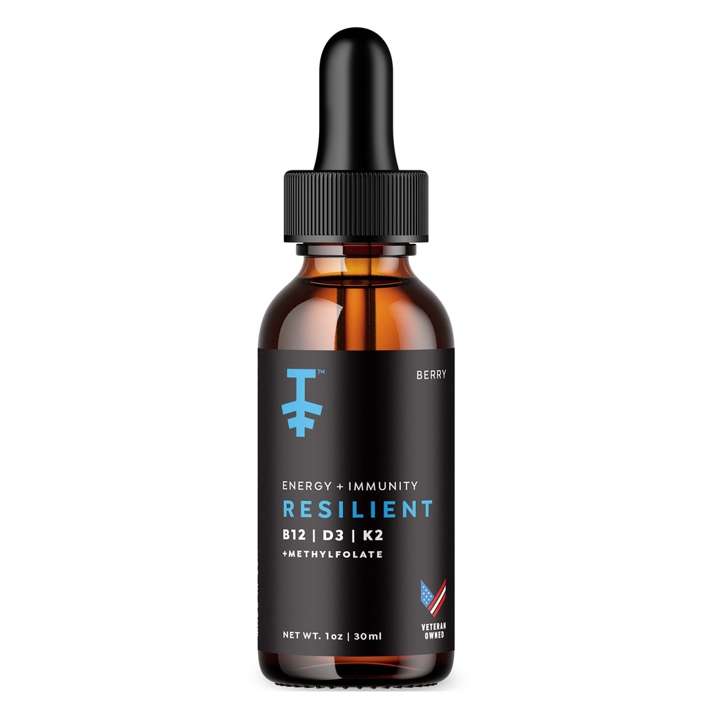 PROTEKT Risiliente Vitamina D3 K2 B12 Gocce - Liquido B12 K2 D3 Integratore di vitamina con Methylfolate, Gocce liquide per energia e recupero, Methy Folate per il sonno e l'umore - Berry naturale 30mL