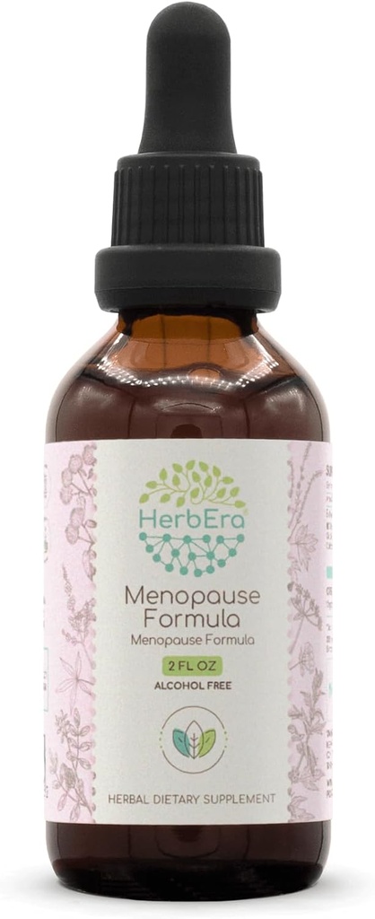 HerbEra Menopause Formula B60 Alcohol-Free Extract Tincture, Concentrated Liquid Drops Natural Vitex Berry, Liquirizia Root, Motherwort, Dong Quai Root, Burdock Root, Black Cohosh Root. 2 Fl Oz