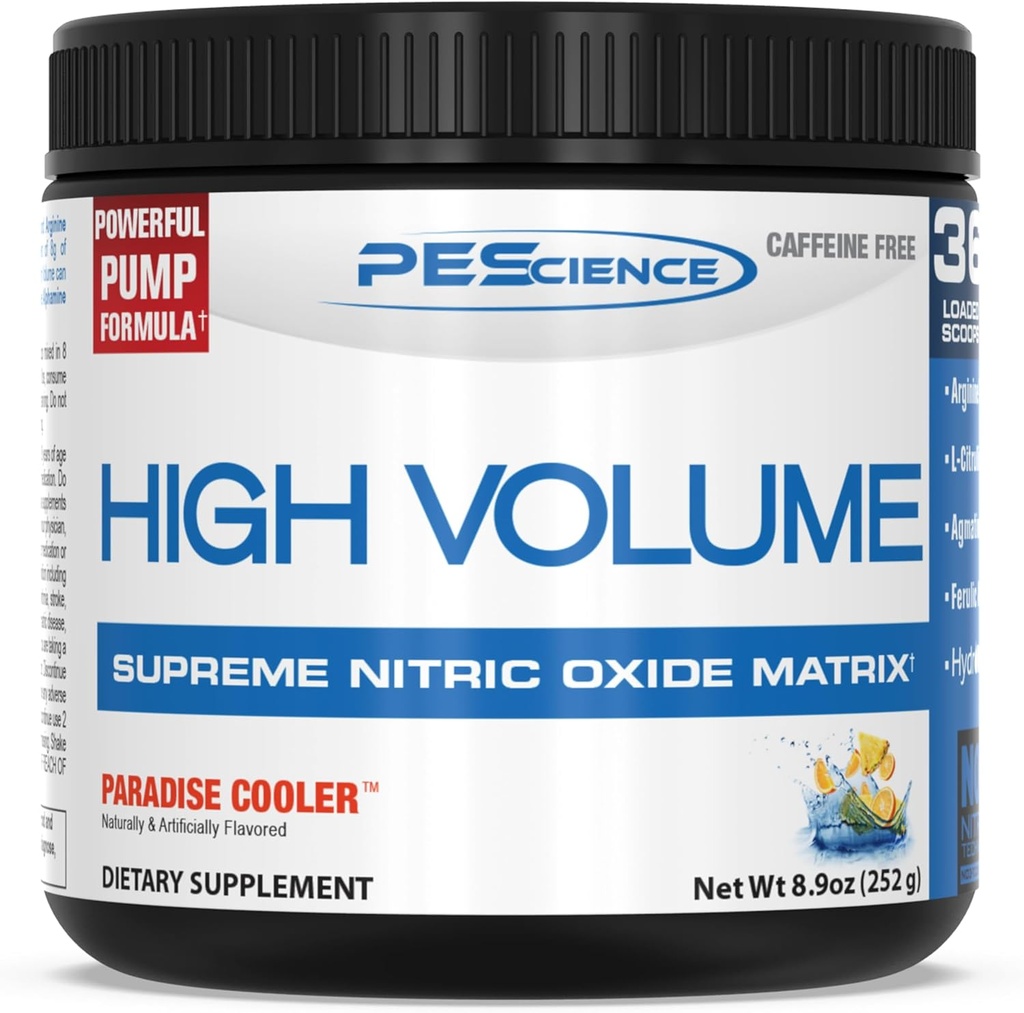 PEScience High Volume Caffeine Pompa gratuita pre allenamento, Paradise Cooler, 252 Gram