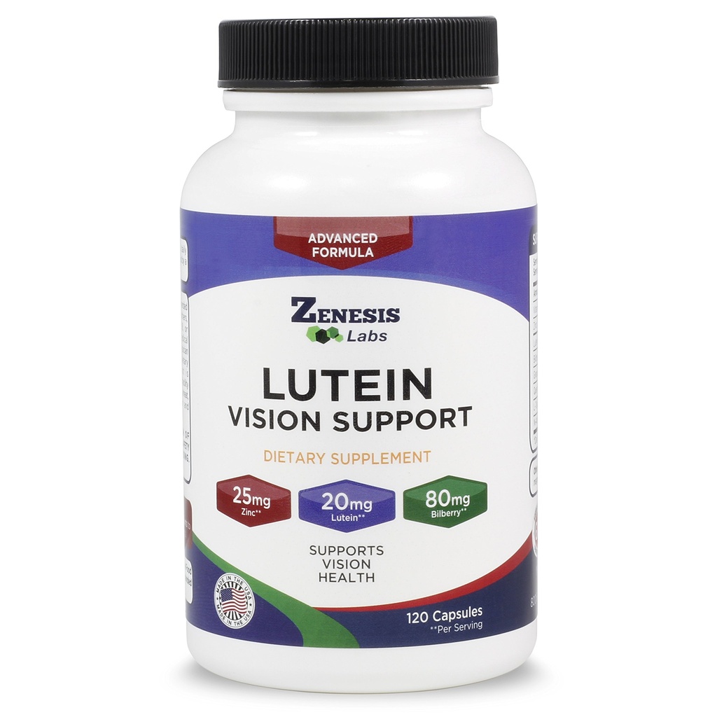 Zenesis Labs Lutein Vision Support - Essential Eye Vitamin - con Bilberry, Beta-Carotene, Zinco, Grapeseed & Altri minerali - 120 capsule - 60 giorni di alimentazione