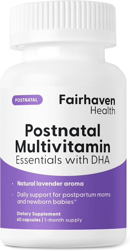 Fairhaven Health Postnatal Multivitamin Essentials | Vegan Daily Multivitamin per Postpartum Women | Supporto mamma e sviluppo del bambino | Gluten, Dairy, Soy Free | Non-GMO | 60 capsule