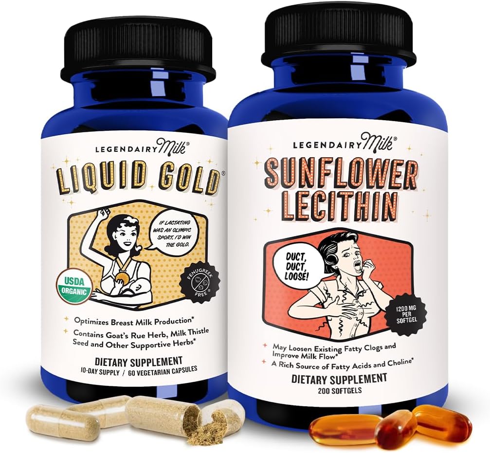 Latte Leggendairy Liquid Gold + Sunflower Lecithin Lactation Supplemento per l'aumento del latte e per i latticini intasati - Integratori di allattamento al seno per la produzione di latte e latte