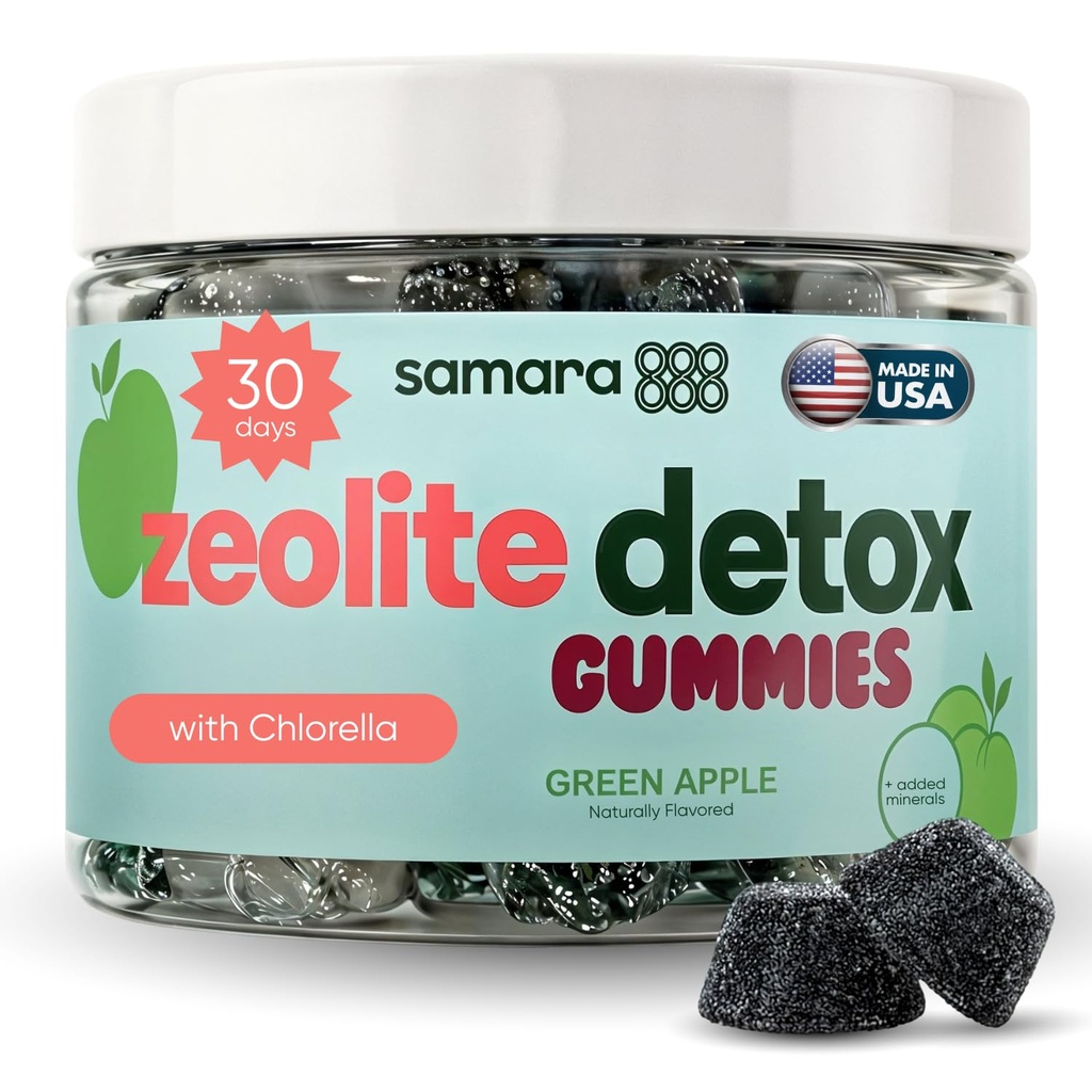 Detox Zeolite per bambini e adulti, Zeolite heavy metal & Chlorella Detox Gummies, alternativa al carbone attivo, pulizia giornaliera delle tossine Gentle per bambini e adulti, 60 Gummie vegane della mela verde
