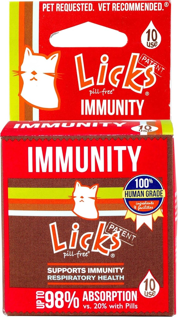 Licks Pill-Free Cat Immunity - Immune Support Cat Supplies - Supplementi respiratori - Forniture sanitarie - Gel Packets - 10 Usa