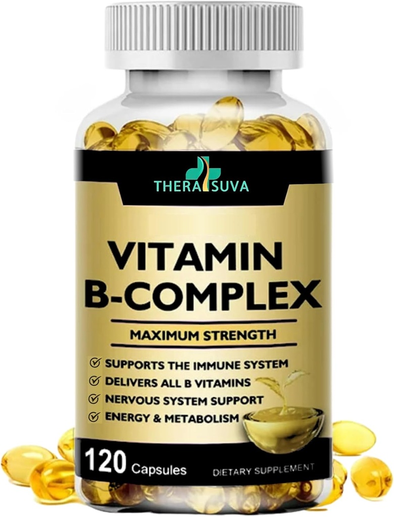 Vitamina B-Complex + CoQ10 + Vitamina C – Supplemento naturale ad alta potenza per il supporto energetico e metabolico – 120 Softgels, alimentazione di 60 giorni