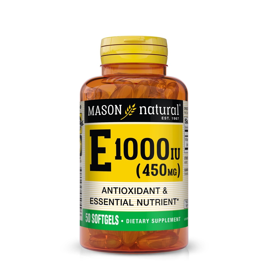 MASON Vitamina NATURAL E 450 mg (1.000 UI) - Antiossidante ed essenziale Nutriente, Sistema immunitario sano, Pelle e Occhi, Integratore corpo intero, 50 Softgels