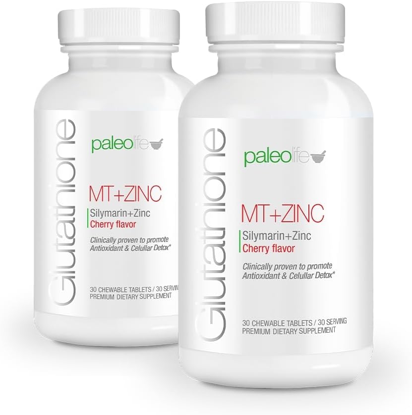 PaleoLife Premium Glutathione + Latte Thistle + Zinco - 60 compresse masticabili, Cherry Flavor (2-Pack)