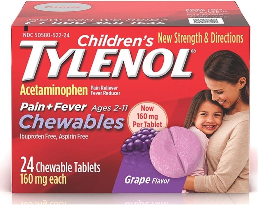 Tylenol Dolore per bambini + Fabbriche Tabelle 160 mg, Uva Flavor 24 ea (3 Confezione)