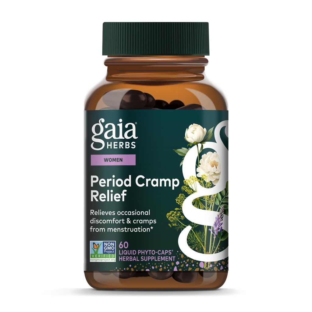 Gaia Herbs Cramp Relief - Integratore di erbe per l'equilibrio di ormone & periodo Cramp Relief - Realizzato con radice di liquirizia organica, radice di peonia bianca, curcuma & di più - 60 capsule vegane (60 Serve)