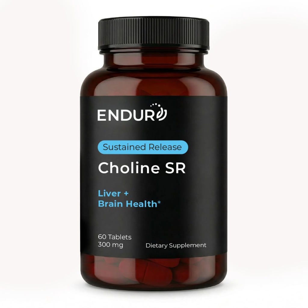 Endur Choline L(+) Bitartrate, Sustain Release Brain & Liver Support Supplement, Prenatal Safe, Vegan, Non-GMO, Gluten Free, 300mg (60 compresse)
