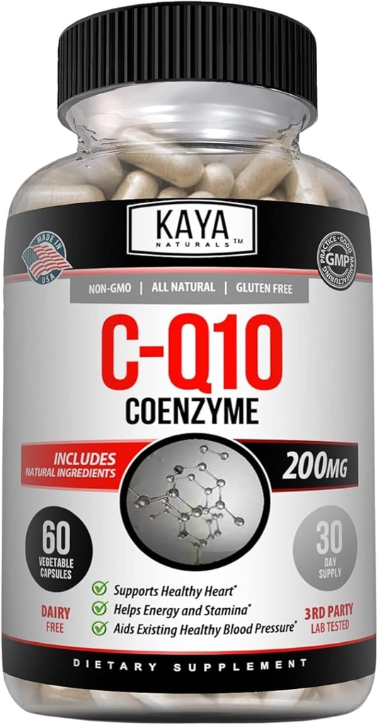 Kaya Naturals - CoQ10 Integratore Antiossidante Potenza per la Salute Vascolare, Cuore, Livelli di Pressione Sangue Sani e Funzione Immune - Ripristini Produzione Cellulare ed Energia Giornaliera - 60 Capsule Veggie