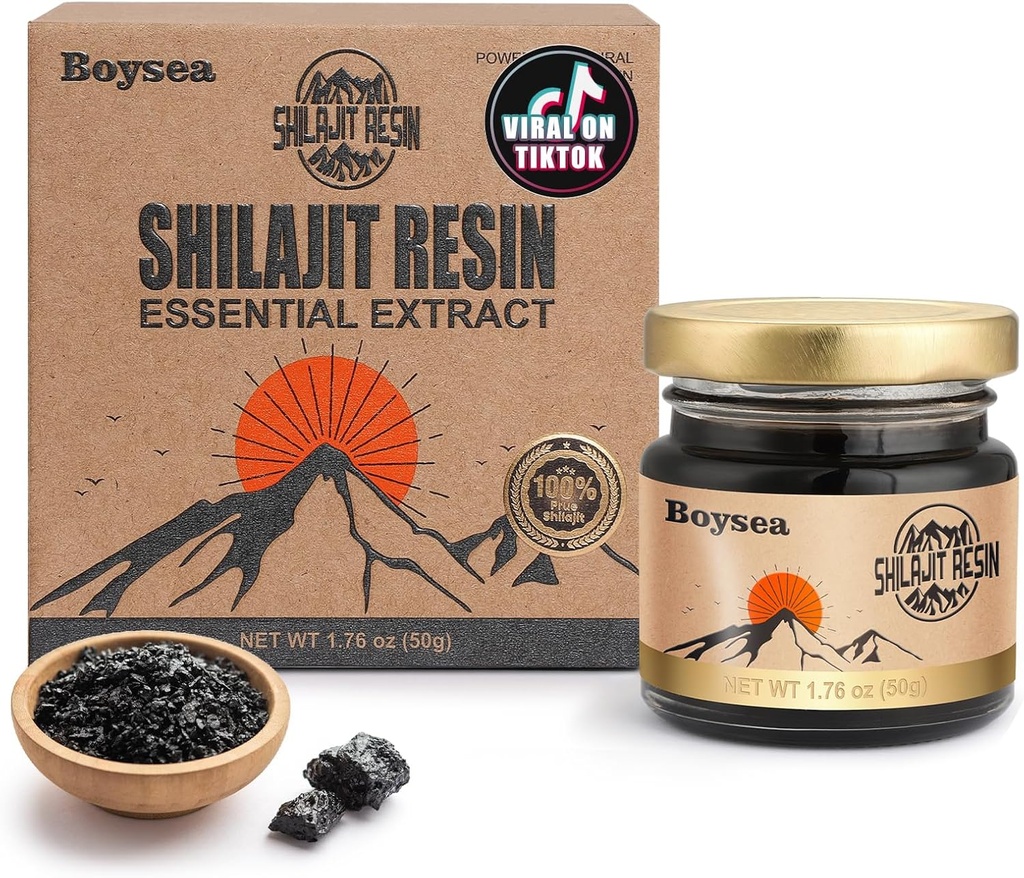 Boysea Shilajit Resina | 600 mg 80+ Servings| 85+ Trace Minerals & 75%+ Acido Fulvico per Focus & Energy| Zero Sugar| Gold Grade Pure Shilajit for Men & Women - 1.76 Oz
