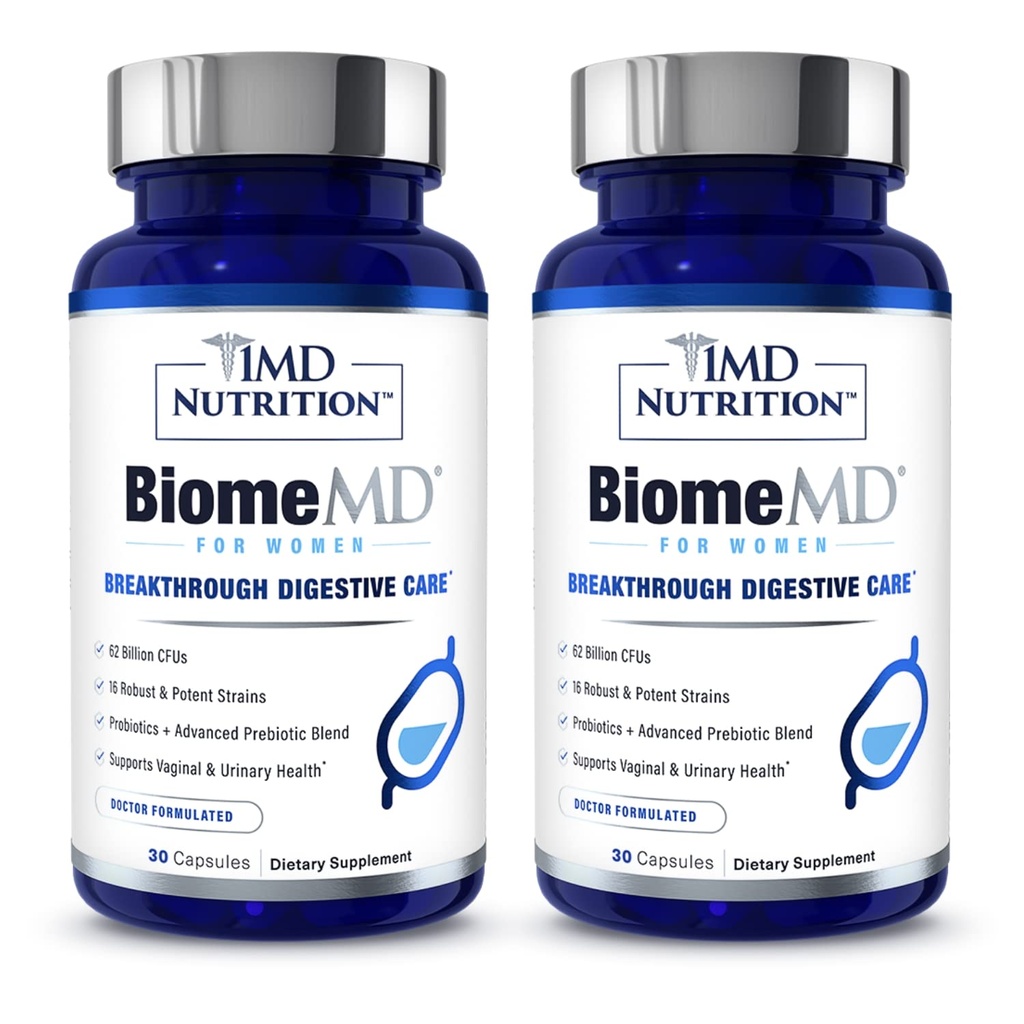 Probiotici 1MD Nutrition BiomeMD per le donne - 62 miliardi di CFU, 16 Strains con Prebiotici | Supporti Vaginal & Urinary Health - Doctor-Formulated | 30 capsule (2-Pack)