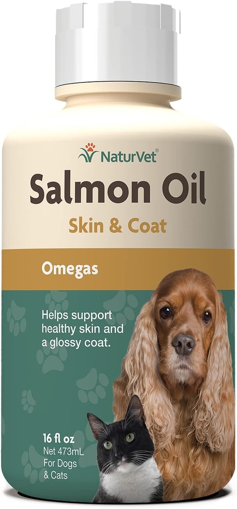 NaturVet Salmon olio pelle supplemento per cani e gatti – Include Omega-3, 6 acidi grassi – per la pelle sana, cappotti lucidi – Supplemento Cappotto Cane, Cat Skin Supplement – 16 Oz.