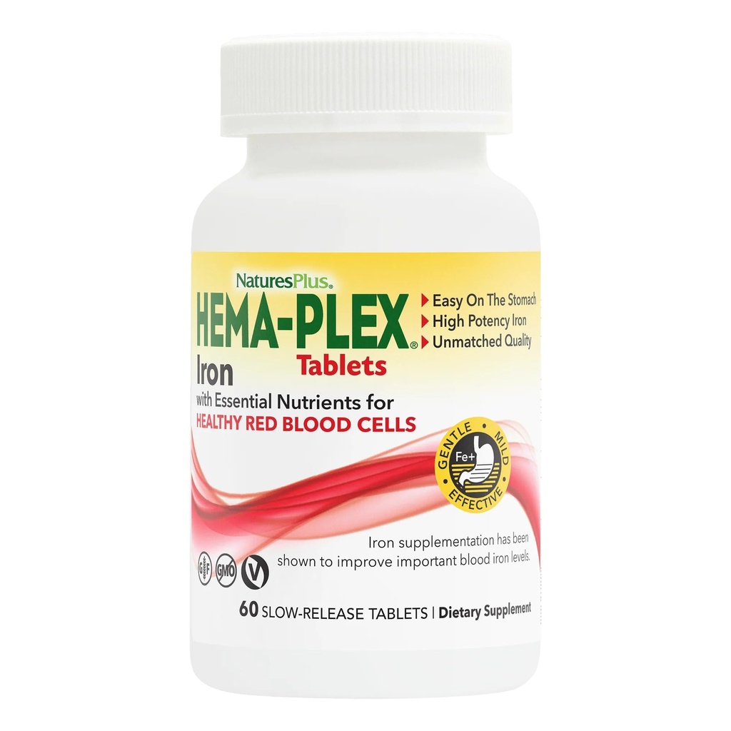 NaturesPlus Hema-Plex Iron - 60 compresse - 85 mg Ferro Elementale + Vitamina C & Bioflavonoidi per sane cellule di sangue rosso - Vegan, Gluten Free - 30 Serve