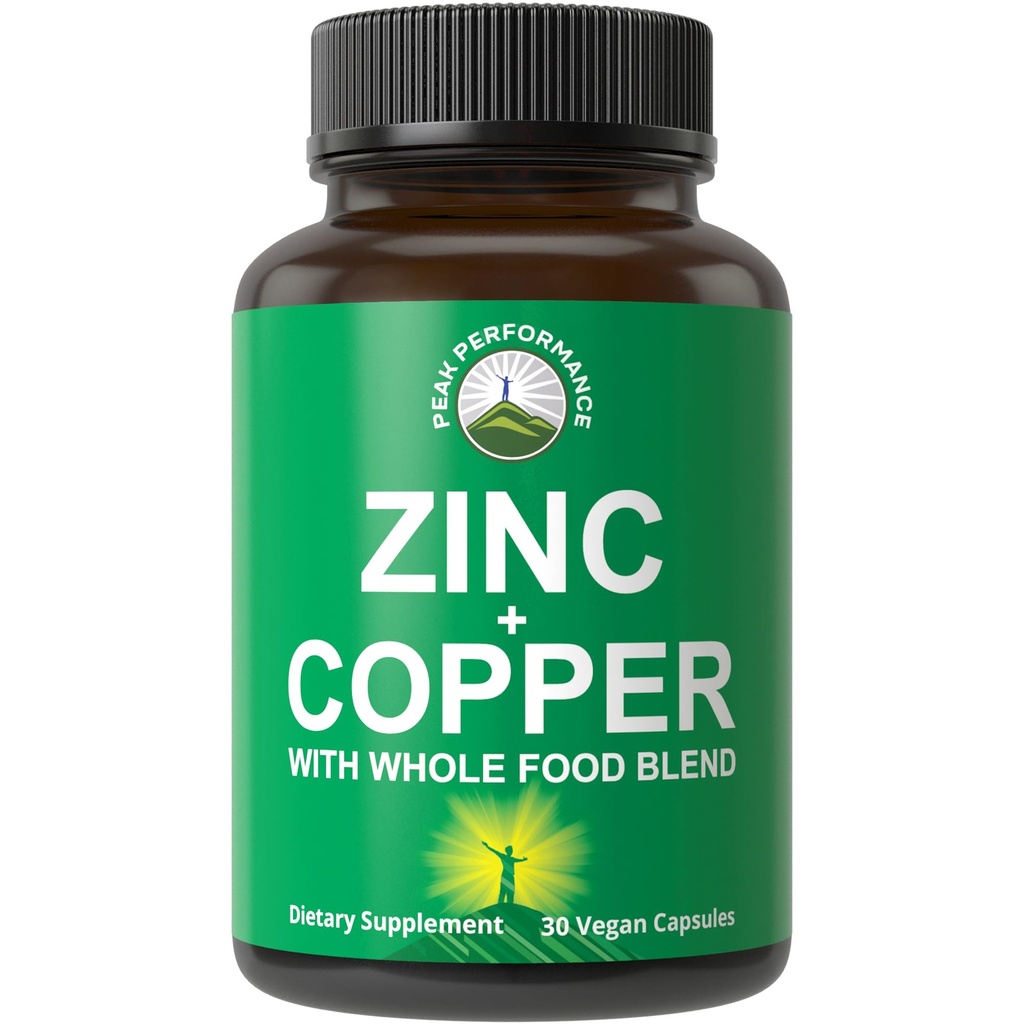 Zinco con Rame + Tutta la miscela alimentare di 25 verdure e frutta per l'assorbimento massimo. Capsule supplemento di supporto immunitario. Due minerali essenziali per l'immunità. Pillole di vitamina di zinco per uomini e donne.