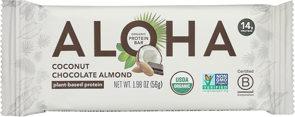 Aloha Coconut Chocolate Almond Protein Bar, Plant Based, Non OGM, 1.98 Ounces (Pack Of 12)