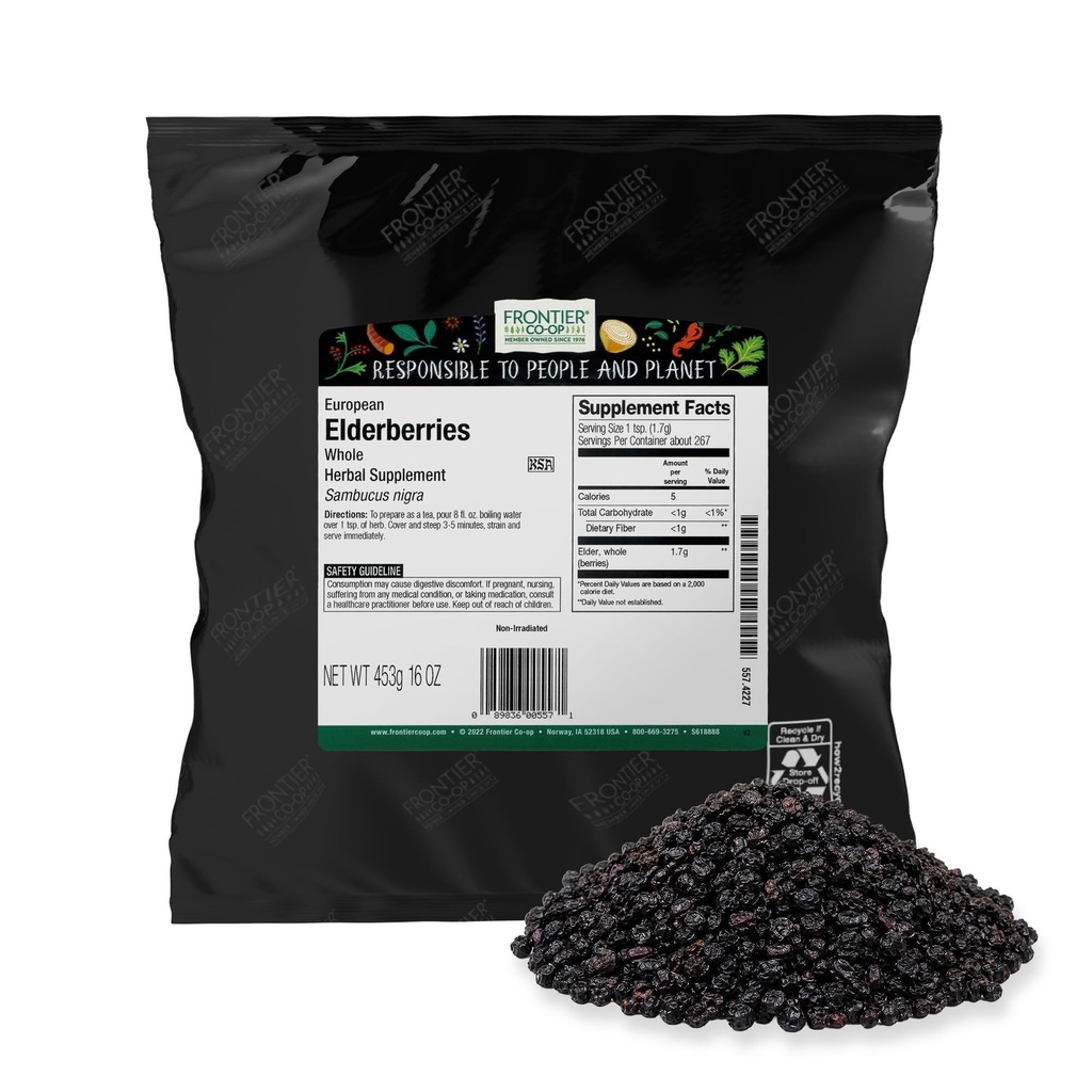 Anteriori Co-op Dried Elderberries, 2lb Bulk Bag, bacche intere - Kosher e non OGM Dried Fruit per polvere di sambuco, tè e sirup