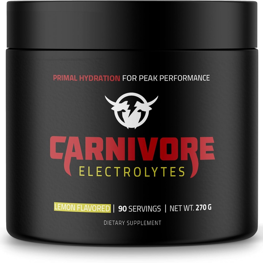 Polvere di idratazione Premium per la dieta di Carnivore - Supporto elettrolitico bilanciato, Carb Zero, Keto Friendly - Energia ottimale & Recupero - 90 Serve (Limone naturale)