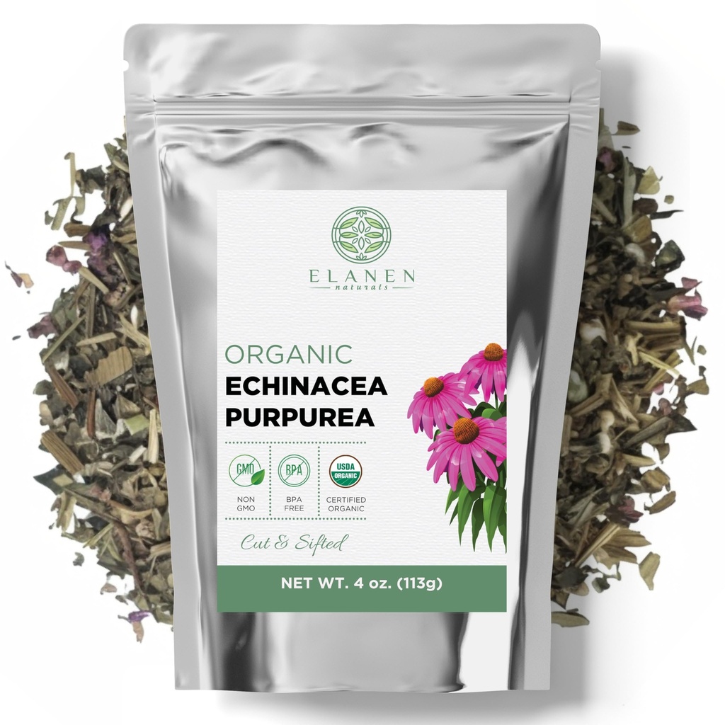 Organico Echinacea Purpurea 4 oz. (113g), USDA Certificato Dried Echinacea Tea, Premium Quality Herb, Purple Coneflower, Cut & Sifted