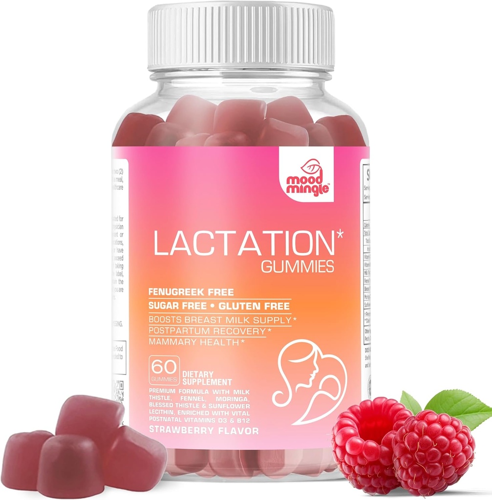 Lattazione e supporto postpartum Gummies - con beato cardo, semi di finocchio, cardo di latte, Moringa, Lecitina di girasole, Vitamina D3 & B12 - Aumentare la produzione di latte di alimentazione