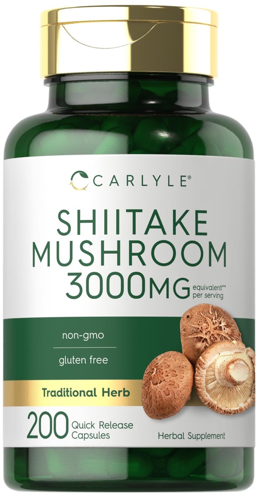 Carlyle Shiitake Mushroom Extract | 3000mg | 200 capsule | Non OGM, Gluten Free