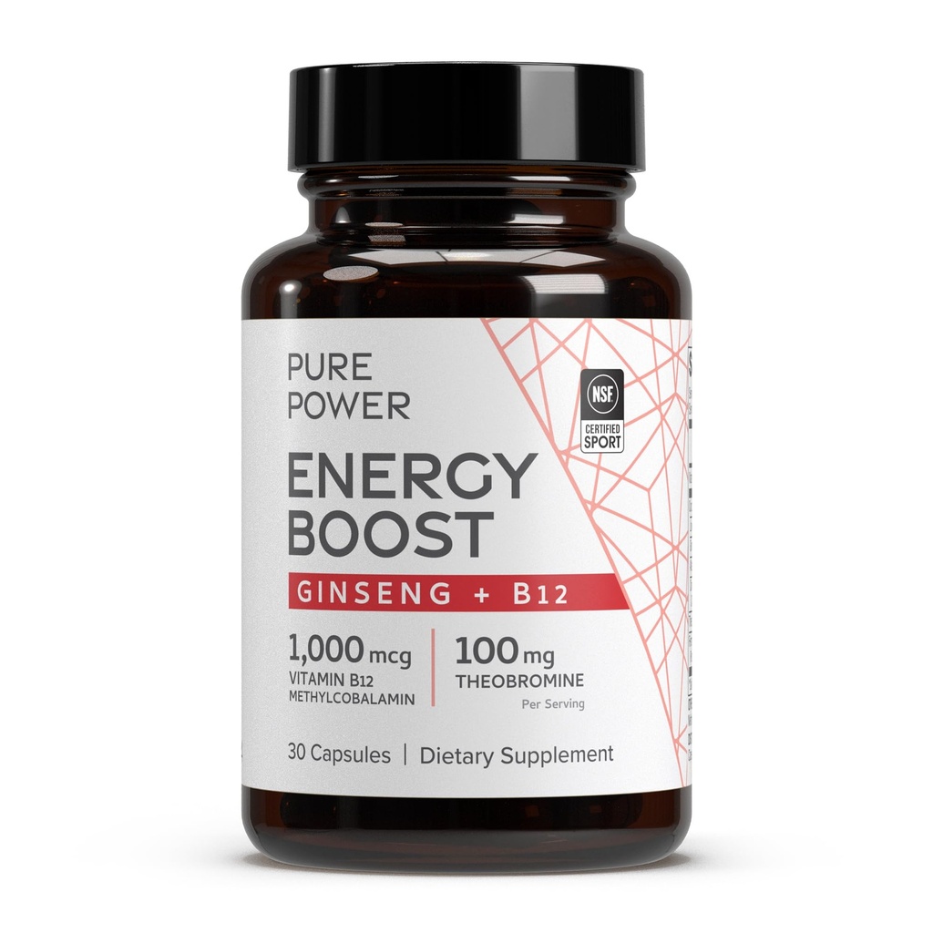 Dr. Mercola Pure Power Energy Boost, 30 Serve (30 capsule), Ginseng + B12, Integratore alimentare, Migliora l'energia fisica e mentale, Non OGM