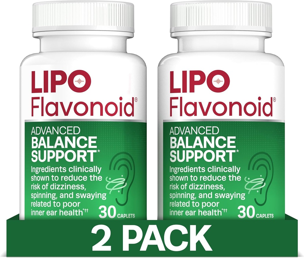 Lipo-Flavonoid Balance Support per Vertigo & Dizziness Relief - Formula clinicamente-Tested con Ginkgo Biloba & Vitamin D & B Complex - Supporto per la salute e l'equilibrio interno - 30-Pack - 2-Pack
