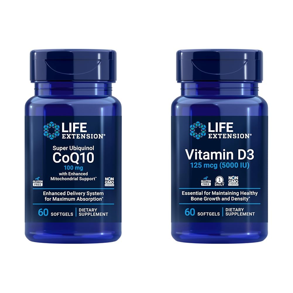 Estensione della vita Super Ubiquinol CoQ10 con il supporto mitocondriale migliorato & vitamina D3 125 mcg (5000 IU), Bone Salute