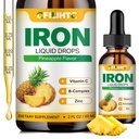 Supplemento di ferro liquido per le donne uomini e bambini gocce di ferro multivitaminico con Folate, vitamina C, B6, B12, zinco per l'anemia, carenza di ferro, Costruttore di sangue, energia - aroma naturale di ananas, Vegan 2 Fl Oz