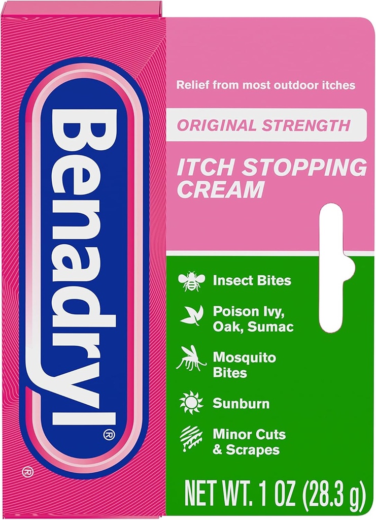 Benadryl Original Strength Itch Stopping Anti-Itch Cream, Difenidramina HCl Topical Analgesic & Zinc Acetate Skin Protectant, Rilievo dalla maggior parte degli Itches all'aperto, 1 oz (Pack of 6)