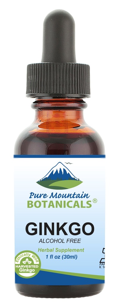 Pure Mountain Botanicals Gingko Biloba Liquid Extract Drops – Alcol Free Tincture of Wild Harvest Ginkgo Biloba Leaf Supplement
