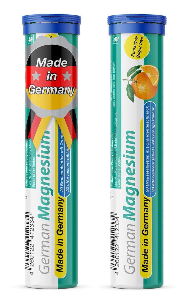Tedesco Magnesio Ossido Supplemento | Compresse Effervescenti | Arancione Flavor – 200 mg Magnesio per Serving | Sugar Free, Vegan – T&D Pharma – Made in Germany