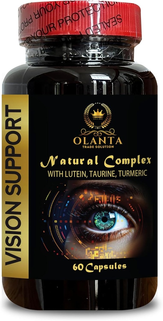 Vision Support - Advanced Eye and Vision Support Formula, Taurine Health Benefits, Turmeric Capsules, Grape Seed Extract Herbal - 1 bottiglia