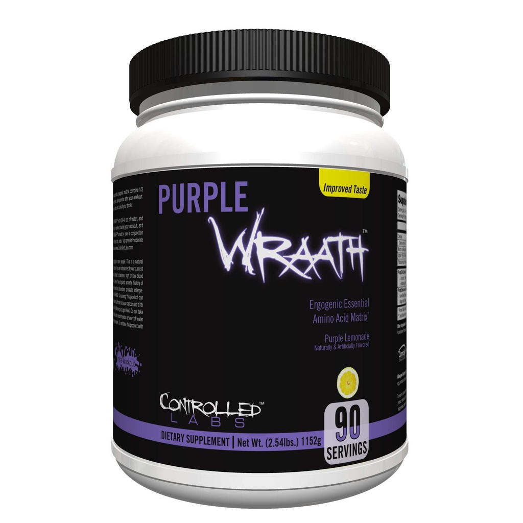 CONTROLLED LABS Purple Wraath, BCAA e EAA Amino Acid Supplement, con Endurance Blend Intra Workout Powder, Optimal Endurance, Focus e Stamina (Lemonade, 90 Serve)